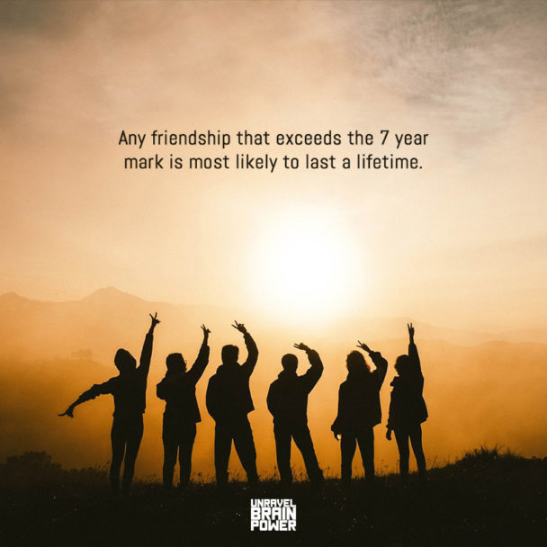 Any friendship that exceeds the 7 yearmark is most likely to last a ...